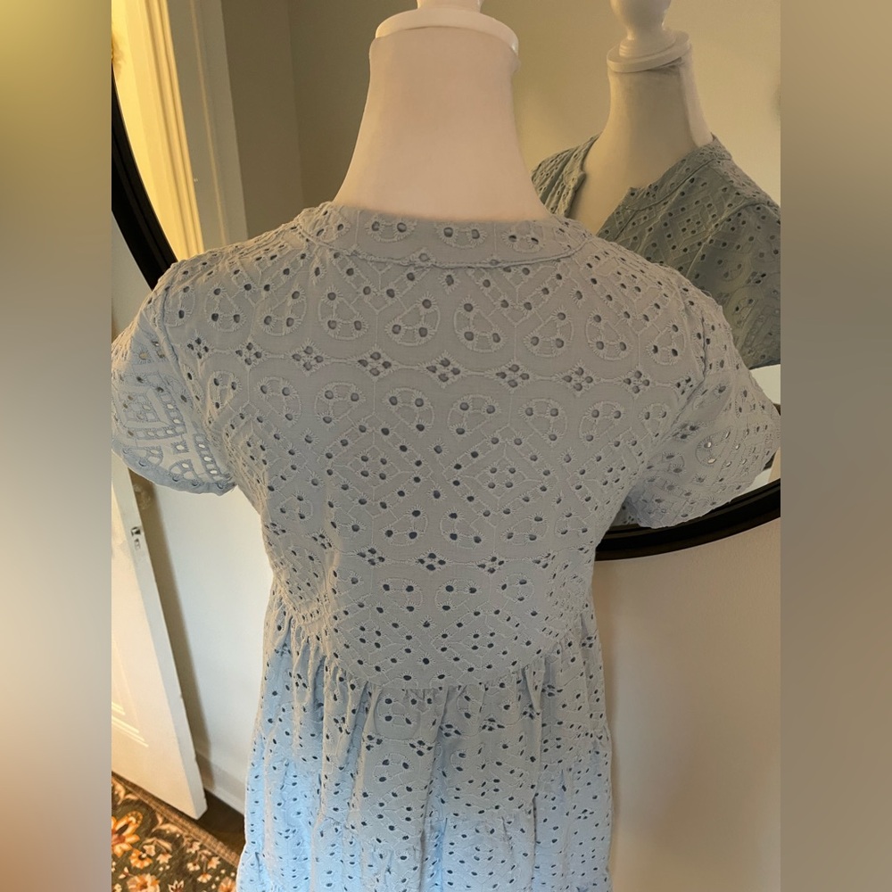 Blue Eyelet Tiered V-Neck Women's Dress - Picture 7 of 8